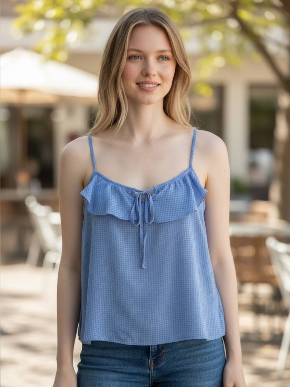 Cotton On Blue Ruffle Tie-Front Cami Top Women's Sleeveless Tank